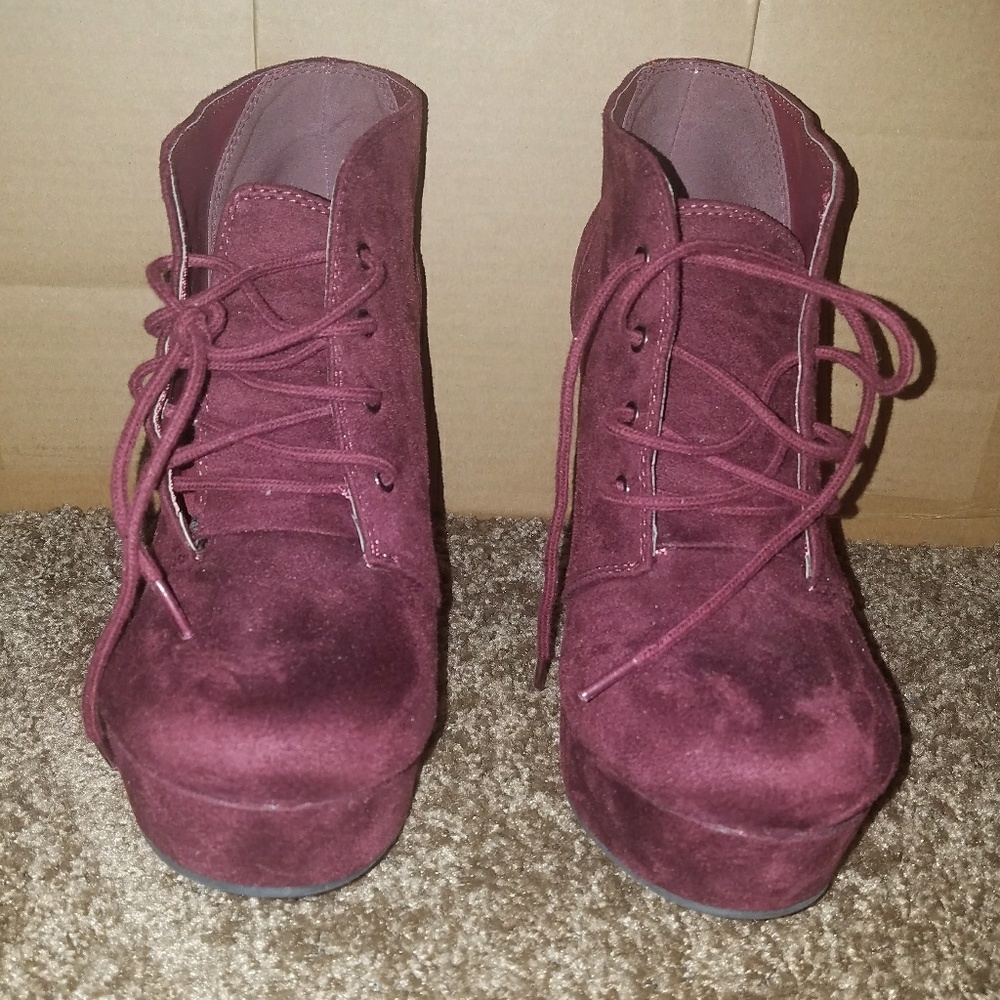 Burgundy Wedge Booties